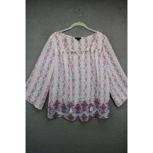 New Directions Long Belled Sleeves Top-Small-Tassels-Boho